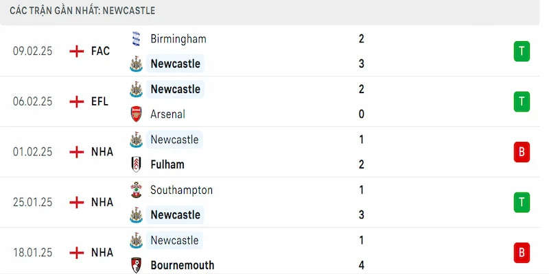 Phong độ Newcastle